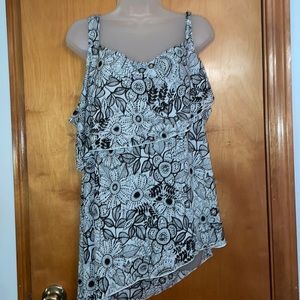 NWT black and white printed layered tank top with asymmetrical hemline.